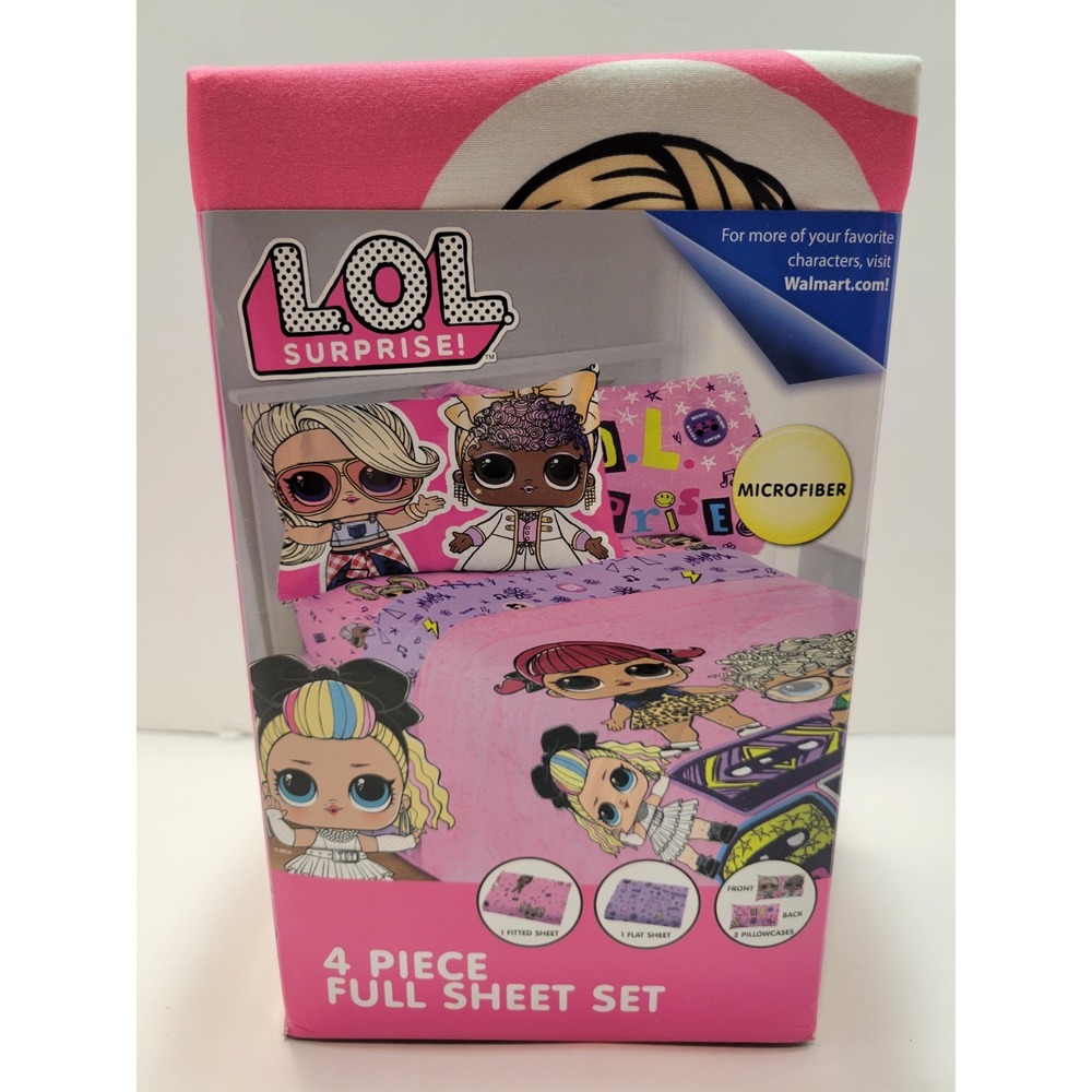 LOL Surprise 4 Pc Full Sheet Set 1 fitted& flat sheet, 2 Pillow Cases Microfiber